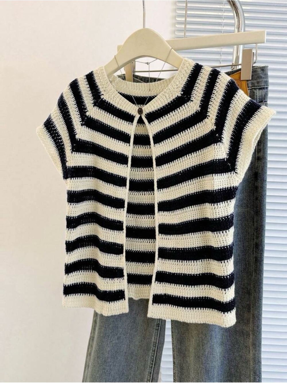 Black & White Striped Knit Cardigan + Sweater Set